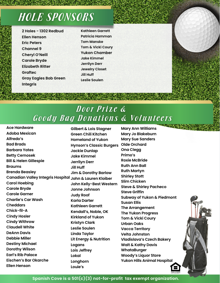 Spanish Cove 3rd Annual Golf Classic event with sponsor's logos displayed in Yukon, OK
